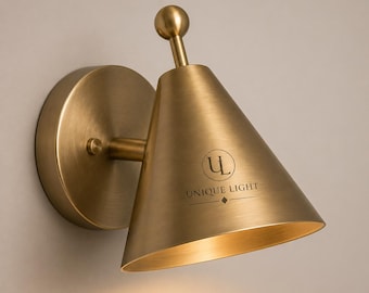 Modern Brushed Nickel Wall Light, Metal Cone Wall Sconce, Minimalist Wall Brass Lamp,Industrial Bedroom Light,Bathroom Vanity Fixture Light