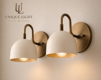 Modern Brass Wall Sconce Light | Minimalist Glass Shade Wall Lamp | Vintage Bathroom Vanity Light | Bedroom Conner Hanging Light