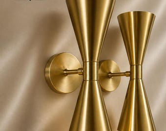 Modern Brass Up Down Wall Sconce – Double Cone Wall Light – Minimalist Gold Wall Lamp – Indoor Conner Wall Light  Decor