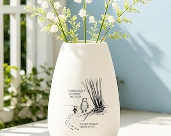 Pooh Inspired Ceramic Vase, Meaningful Friendship Gift, Personalized Floral Vase, Minimalist Home Decor, Best Friend Keepsake, Grandma Gift