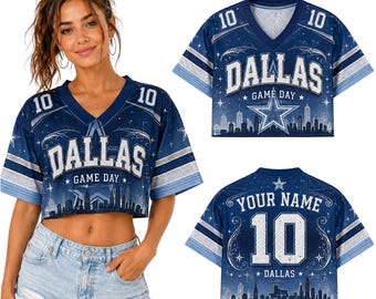 Dallas Mesh Crop Football Jersey, Custom Name Number Game Day Crop Top Shirt
