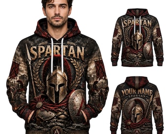 Spartan Warrior Midweight Hoodie, Custom Name Ancient Greek Battle Gift