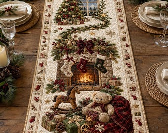 Christmas Quilt Table Runner, Holiday Quilted Table Decor, Rustic Farmhouse Runner