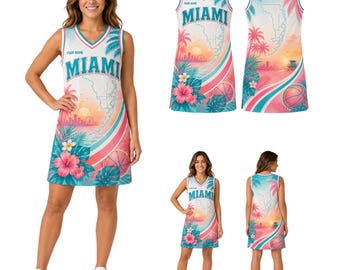 Miami Basketball Jersey Dress, Miami Beach Tropical Sports Dress, Personalized Name