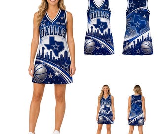 Dallas Basketball Jersey Dress, Texas Sports Dress, Personalized Name, Game Day Outfit