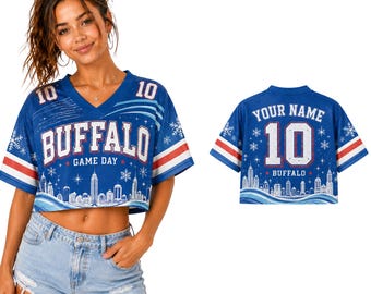 Buffalo Mesh Crop Football Jersey, Custom Name Number Snow Game Day Top