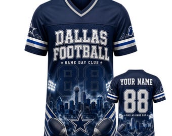 Dallas Football Jersey 3D, Hybrid Mesh V-Neck Custom Name Game Day Shirt