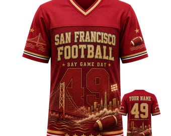 San Francisco Football Jersey 3D, Hybrid Mesh V-Neck Custom Name Game Day Shirt