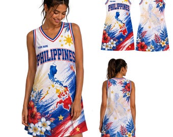 Philippines Basketball Jersey Dress, Filipino Pride Floral Sports Dress, Personalized Name