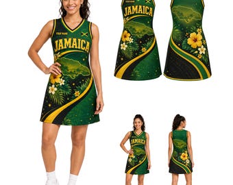 Jamaica Basketball Jersey Dress, Jamaican Pride Tropical Sports Dress, Personalized Name