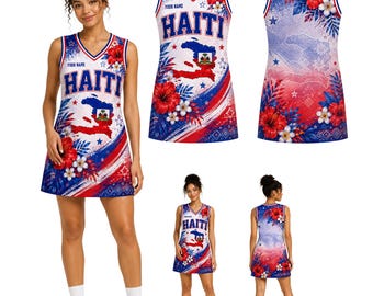 Haiti Basketball Jersey Dress, Haitian Pride Floral Sports Dress, Personalized Name