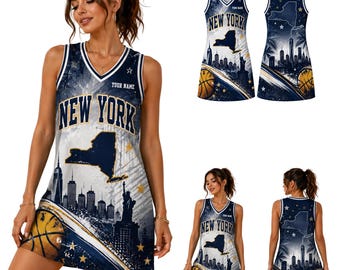 New York Basketball Jersey Dress, NYC Skyline Sports Dress, Personalized Name