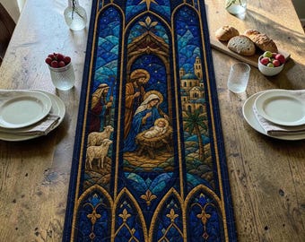 3D Quilt Table Runner, Nativity Christmas Scene, Christian Holiday Table Decor Gift