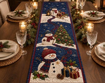 Christmas Quilt Table Runner, Holiday Quilted Table Decor, Rustic Farmhouse Runner