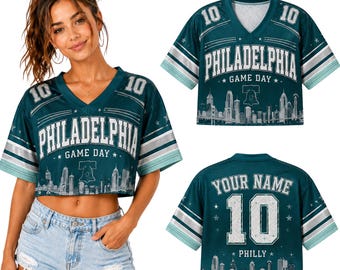 Philadelphia Mesh Crop Football Jersey, Custom Name Number Philly Game Day Shirt