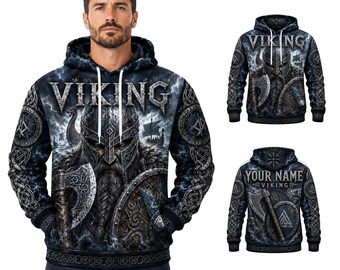 Unisex Viking Warrior Midweight Hoodie, Custom Name Norse Mythology Gift