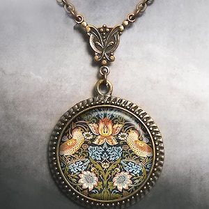 William Morris Strawberry Thief necklace, bird necklace William Morris art gift Victorian Dark Academia jewelry Craftsman design G178