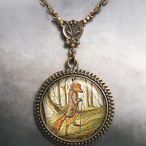 Tale of Mr. Tod Fox Beatrix Potter necklace, Art Nouveau fox necklace fox jewelry nature gift animal lover gift Beatrix Potter art gift G233