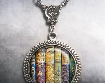 Shabby Books necklace, Art Nouveau book necklace vintage book jewelry book lover gift librarian teacher gift book club gift G53
