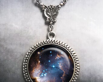 Stardust Art Nouveau necklace, Small Magellanic Cloud celestial jewelry astronomy gift astronomer stargazer gift outer space gift