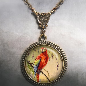 Vintage Parrot art necklace, Art Nouveau necklace, parrot jewelry parrot pendant gift for nature lover bird lover gift G386