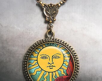 Tarot Sun Art Nouveau necklace, sun jewelry pendant necklace Tarot card mystic Tarot deck symbolic jewelry joy happiness success