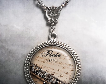 Art Nouveau Flute necklace, flute player gift music teacher gift flautist gift music student gift music jewelry classical music gift