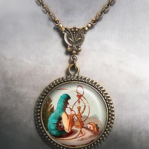 Alice & the Caterpillar Art Nouveau necklace, Alice in Wonderland jewelry, Wonderland gift Alice necklace book pendant Hookah and mushroom