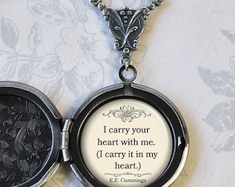 I carry your heart with me...EE Cummings quote, anniversary gift romantic Valentine gift for her long-distance relationship photo locket Q80