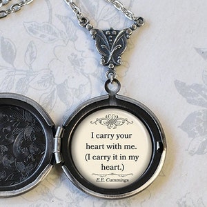 I carry your heart with me...EE Cummings quote, anniversary gift romantic Valentine gift for her long-distance relationship photo locket Q80