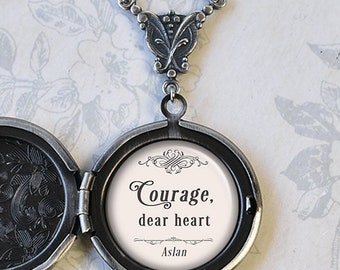 Courage, dear heart, C.S. Lewis quote locket, inspirational quote locket encouragement quote for difficult times photo locket Q77