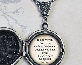 To know even one life has breathed easier because you have lived... Emerson quote locket inspirational graduation gift gift for nurse Q97