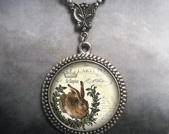 French Easter Bunny necklace, Victorian Easter jewelry gardening gift Easter bunny gift rabbit jewelry Art Nouveau necklace G230