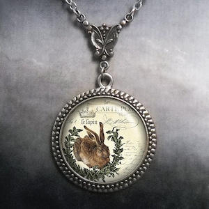 French Easter Bunny necklace, Victorian Easter jewelry gardening gift Easter bunny gift rabbit jewelry Art Nouveau necklace G230