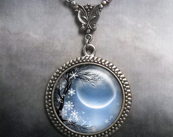 Winter Solstice necklace, Christmas jewelry full moon necklace Yuletide Solstice jewelry Wiccan jewelry snowflake necklace G16