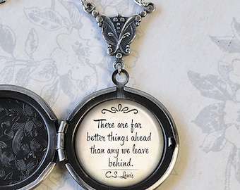 There are far better things... C.S. Lewis quote locket, inspirational quote for difficult times divorce or breakup embossed photo locket Q78