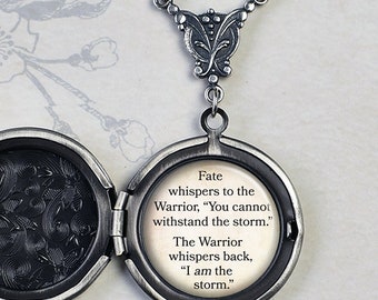 Fate whispers to the Warrior locket, quote locket motivation encouragement gift empowerment and strength quote jewelry photo locket Q46