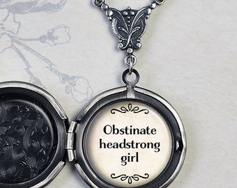 Obstinate headstrong girl, Jane Austin quote locket, graduation gift photo locket gift for daughter literary quote jewelry Q37