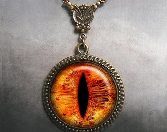 Fiery Dragon Eye Steampunk necklace, Dragon Eye necklace Art Nouveau dragon jewelry dragon eye jewelry Fire Dragon gift for gamer G329