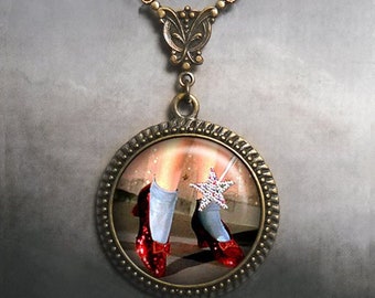 Ruby Slippers Art Nouveau necklace, Ruby Slippers pendant, Wizard of Oz pendant, Wizard of Oz necklace Oz jewelry shoe lover gift G88