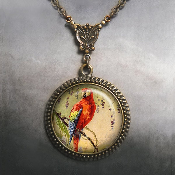 Vintage Parrot art necklace, Art Nouveau necklace, parrot jewelry parrot pendant gift for nature lover bird lover gift G386