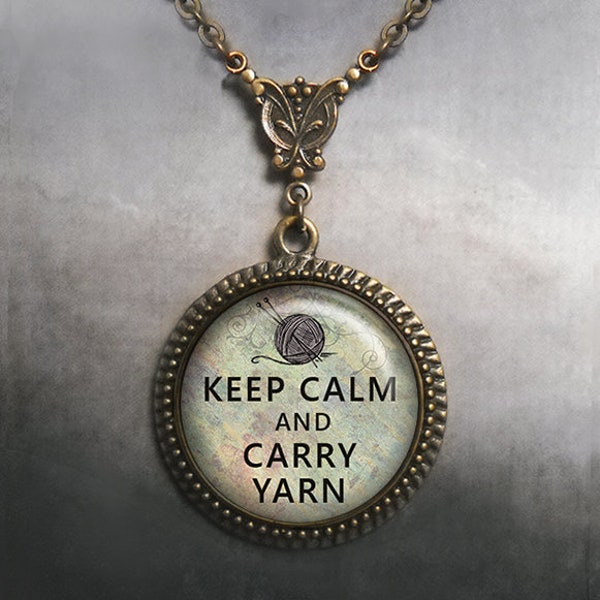 Keep Calm and Carry Yarn necklace, Art Nouveau necklace, knitting necklace knitting gift, knit or crochet pendant G307