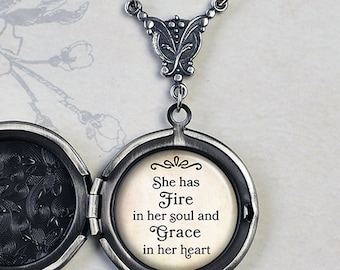 She has Fire in her soul and Grace in her heart Bible quote locket graduation gift Christian gift inspirational Bible verse locket Q50