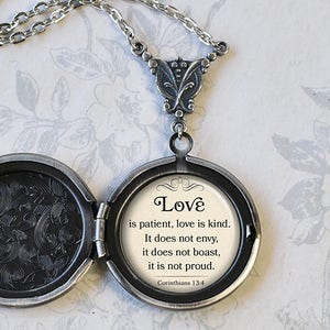 Love is Patient Love is Kind quote locket, wedding or anniversary gift romantic gift Bible quote locket quote jewelry wedding jewelry