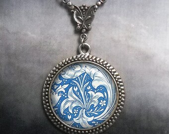 William Morris  Bachelor's Button necklace, Art Nouveau necklace William Morris jewelry William Morris art gift blue cornflower jewelry