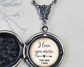 I love you more quote locket, anniversary gift romantic Valentine gift Valentine's Day gift for for her gift for girlfriend photo locket Q95