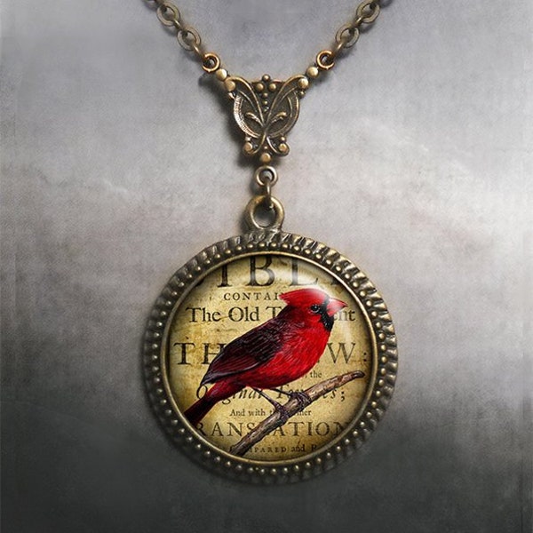 Redbird Collage necklace, redbird necklace, redbird pendant, Cardinal jewelry, Cardinal pendant, Cardinal necklace totem jewelry G354
