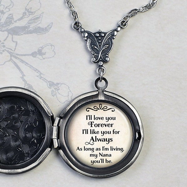 I'll Love you Forever Like you For Always, As long as I'm Living my Nana you'll be locket, gift for grandmother family photo locket Q43