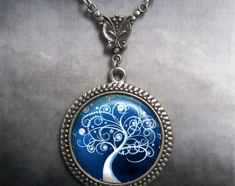 Snow Flurry Art Nouveau necklace, winter tree necklace, snow and ice pendant, winter jewelry, tree jewellery G181