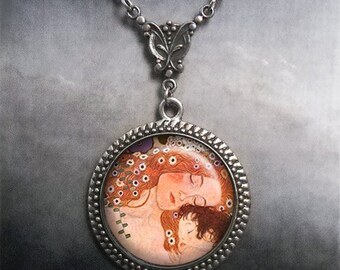 Klimt Mother and Child Art Nouveau necklace, Mother's Day necklace gift for mom Gustav Klimt art pendant, baby shower gift for new mom G110